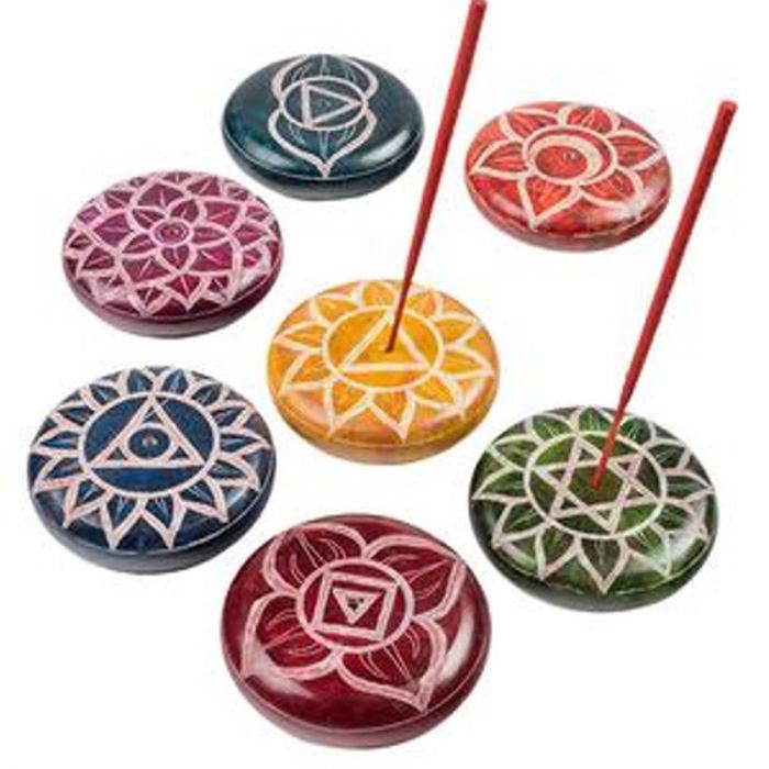 Carved Soapstone Chakra Pebble Ashcatcher Incense Stick Burner